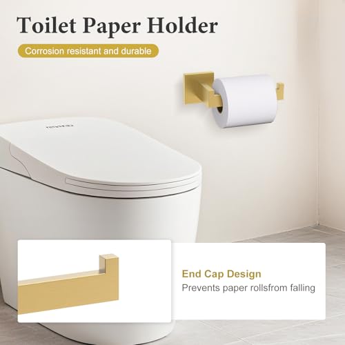 Image of TURS 5-Pieces Bathroom Hardware Accessories Set Stainless Steel Brushed Gold Towel Bar Holder Sets, Wall Mounted,Q7LSJ-P5