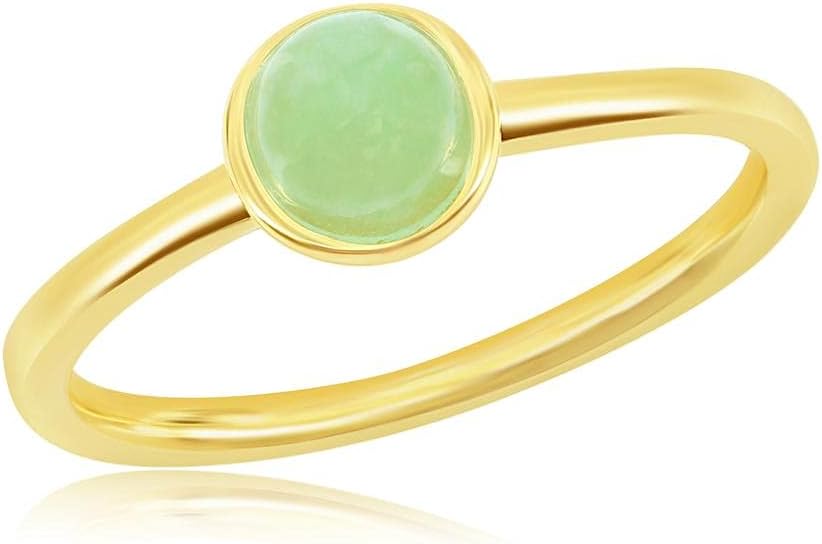 Beaux Bijoux 5mm/6mm Round/8mm Cushion Natural Jade Stone Solitaire Ring Silver/14K Gold Plated Sterling Silver Jewelry for Women
