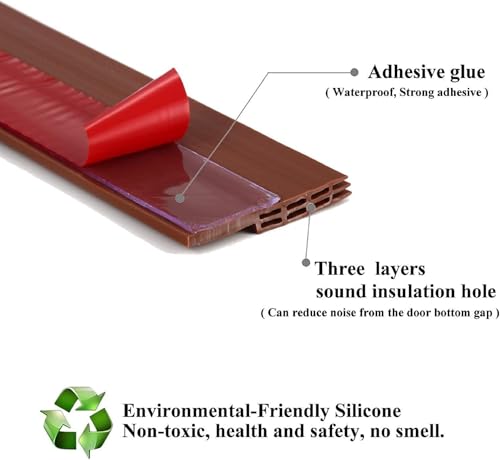 Image of Door Bottom Seal Strip Adhesive Silicone Gap Cover Strip Flexible Bottom Sealing Strip with Hollow Channel Design Roll for Door Edge Installation (Brown, 3 Meter)