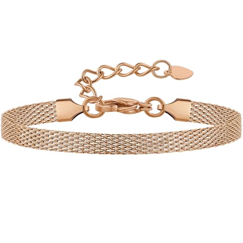 Mesh Link Gold Bracelet for Women 14K Gold Plated Clip Beads Dainty Bracelets Gift for Women Link...