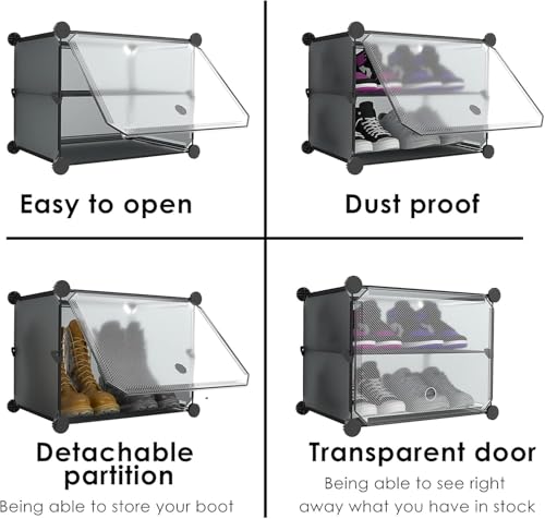 Image of YASONIC Premium Modular Plastic Shoe Rack for Home with Door | 12-Tier Stackable Shoe Organizer | Waterproof & Dustproof | Space Saving Storage for Home, Bedroom & Entryway [Grey HN1, 12-Shelf-6-Door]