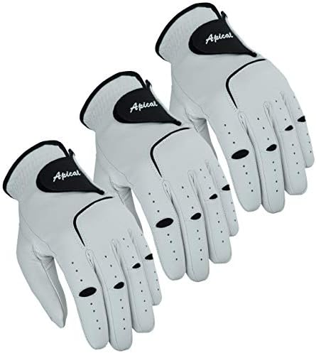 Apical Premium Leather Golf Glove Stable Grip Mens Golf Gloves Durable Value Pack (Pack of 3) Genuine Cabretta Leather Golf Gloves Men Left Hand (Regular Sizes) (Medium/Large, Left Handed)