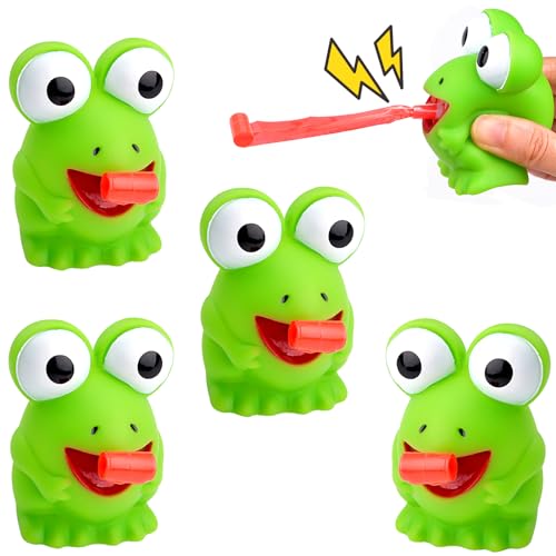 Lustiges Frosch-Quetschspielzeug, Niedliches, Herausstehendes Zungenklemm-Gummi-Frosch-Quietschspielzeug, Sensorisches Spielzeug, Stressabbau-Spielzeug für Kinder und Erwachsene (4PCS)