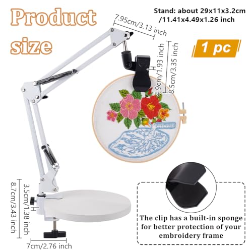 Image of OLYCRAFT White Embroidery Table Stand Kit 8mm Hole Hand Embroidery Stand Lap Folding Cross Stitch Stand Clamp Hand Embroidery Hoop Holder 360 Rotated Embroidery Holder Stand for Embroidery Hoops