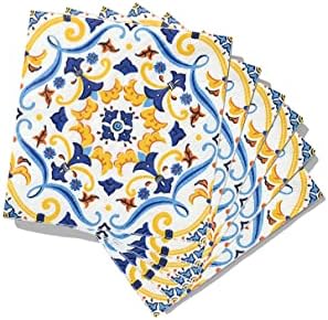 Coterie Blue and Yellow Floral Paper Cocktail Napkins (Set of 25) | Designer Cocktail Napkins for For Bridal and Baby Shower, Dinner Party, Summer Party, Birthday Party | 5” Fancy Paper Napkins
