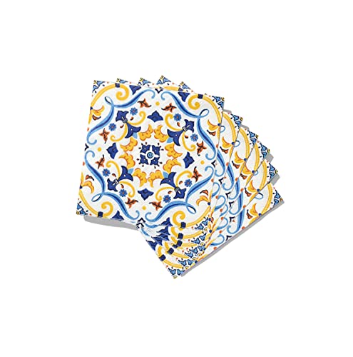 Coterie Servilletas de cóctel de papel floral azul y amarillo (ju...
