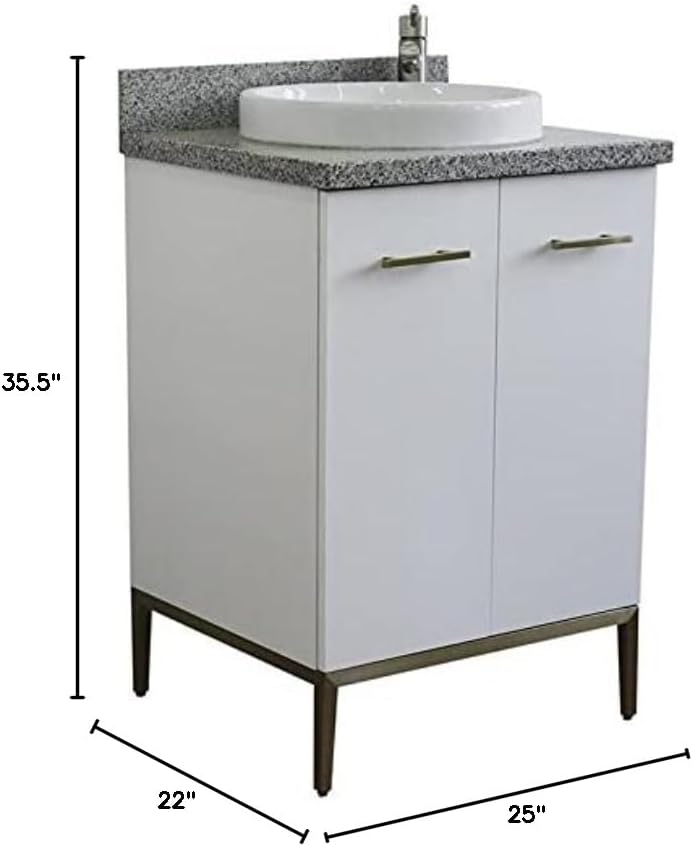 Miniatura 3 de Tivoli - Lavabo redondo individual de madera maciza de 25 pulgadas en piedra de granito blancogris