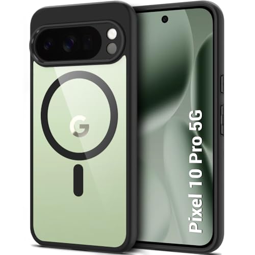 Image of TheGiftKart Hybrid Shockproof Back Cover Case for Google Pixel 10 Pro Compatible with MagSafe | Hard Back Cover Case for Google Pixel 10 Pro (PC & TPU, Transparent Clear Back, Black Sides)