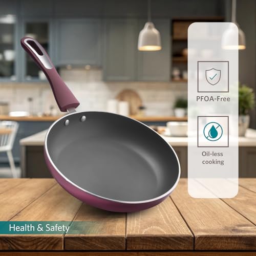 Image of VAYA Hautechef Non-Stick Frypan 24cm, 3-Layer ILAG Swiss Coating, PFOA-Free, Induction Friendly, with Soft-Touch Matching Handle, Color - Maroon