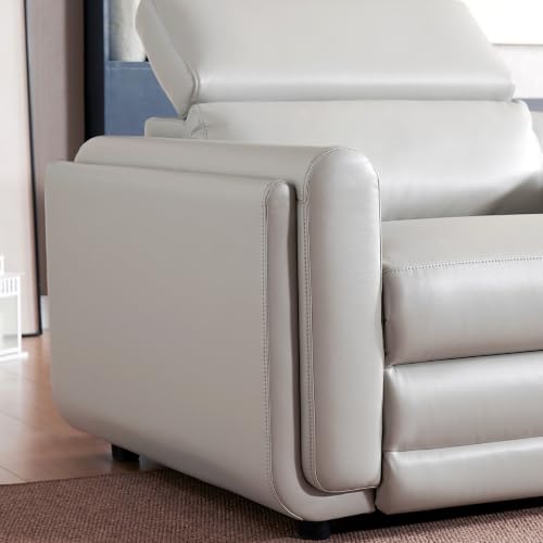 Image of Power Recliner Sofa, Leather Sectional Couch for Living Room, Light Grey | 3 Bluetooth Speakers & Hidden Storage, Modern L Shaped Reclining Couch with 6 Charging Ports