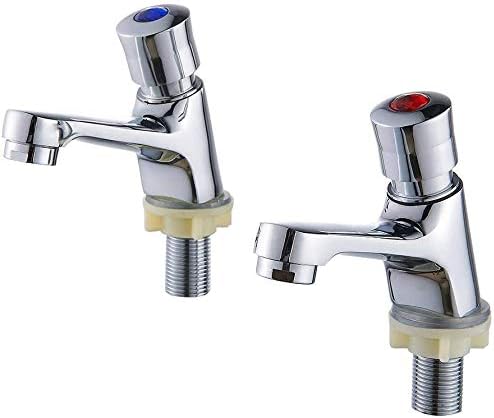 Modern Basin Sink Tap Pair Bathroom 1/2" Hot and Cold Lever Chrome Twin Press Water Non-Concussive Self Closing Basin Taps for Bathroom Kitchen Hotel Public Toilet Etc