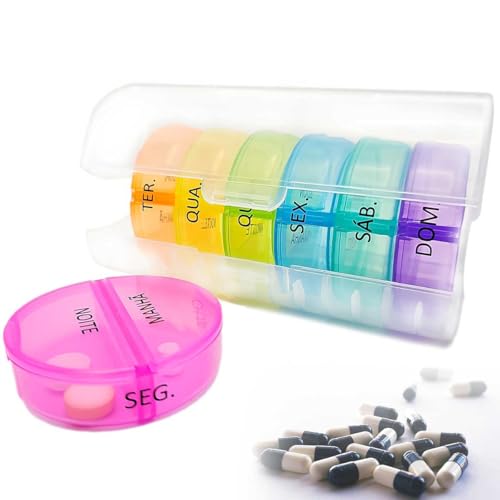 Porta Comprimidos Organizador C?psulas Grande Estojo Redondo Separador Medicamento Di?rio Semanal Port?til (Multicolorido)