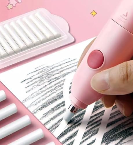 Image of Magicwand Battery Operated Pencil Sharpener,Electric Eraser,Vacuum Cleaner Stationery Set with 10 Eraser Refills for Kids,Adults for Home Office School【3 Yrs & Up】【Ice-Cream Pink】