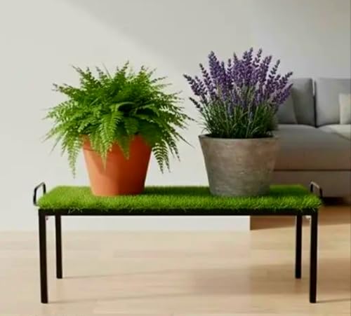 Image of Metal Bench with Artificial Grass Top, Heavy Duty Steel Seating Bench for Garden, Balcony, Terrace, Outdoor, Indoor, Lawn, Patio, Waiting Area, Home & Commercial Use, Green