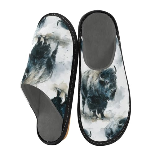 Slippers for Women Bison Pattern Print Artwork Design Soft Fuzzy Women's Slippers Indoor and Outdoor Shoes