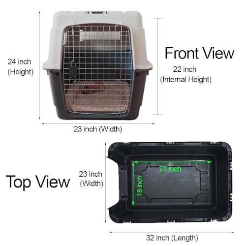 Image of 32 inch Heavy Duty Flight Crate Carrier for Dogs, IATA Compliant Airline Approved Dog Pet Travel Kennel Cage - White and Grey (32 Inch)