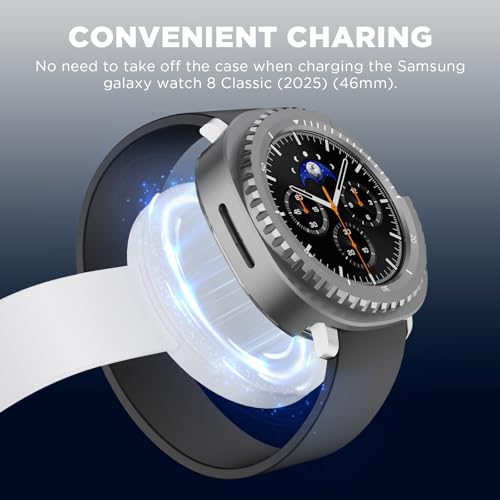 Wacanc Metal Protective Case For Samsung Galaxy Watch 8 Classic (2025) 46mm, Anti-Scratch Samsung Watch Case With Back Frame, Drak Gray - image 6