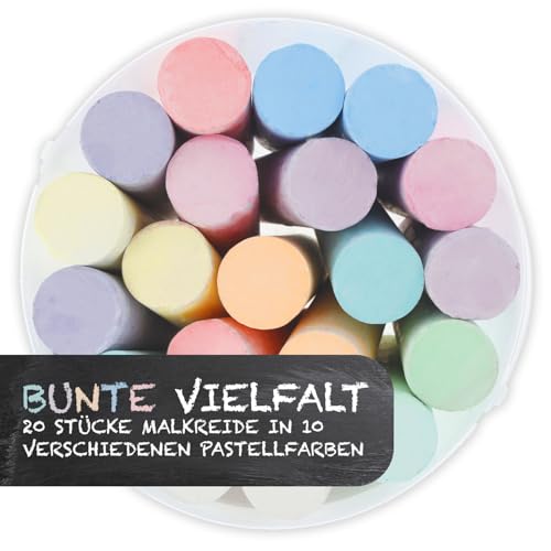 Westcott Straßenmalkreide Pastell | 20 Stück bunte Straßenkreide für Kinder im praktischen Transporteimer | leicht abwaschbar | geeignet für Asphalt, Tafel oder Stein | E-744985 00