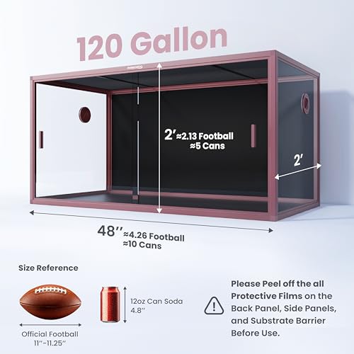 Image of Phailozoo 120 Gallon Bearded Dragon Tank,Stackable Reptile Enclosure with Front Sliding Tempered Glass Doors,Easy Assembly Aluminum Frames Reptile Tank for Snake & Lizard