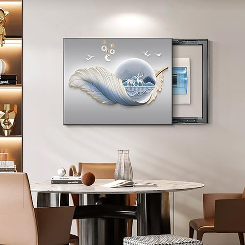 Breaker Box Cover Decorative, Electric Meter Fuse Box Cover, Modern Wall Art Painting, Crystal Ceramic Surface, Sliding or Flip-up Design, Widely Used(Blue 1,50 * 40cm/19.7 * 15.7in)