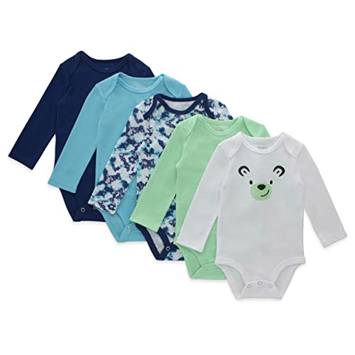 Image of Hanes Baby Long Sleeve Bodysuit, Ultimate Flexy Bodysuits Boys & Girls, 5-Pack