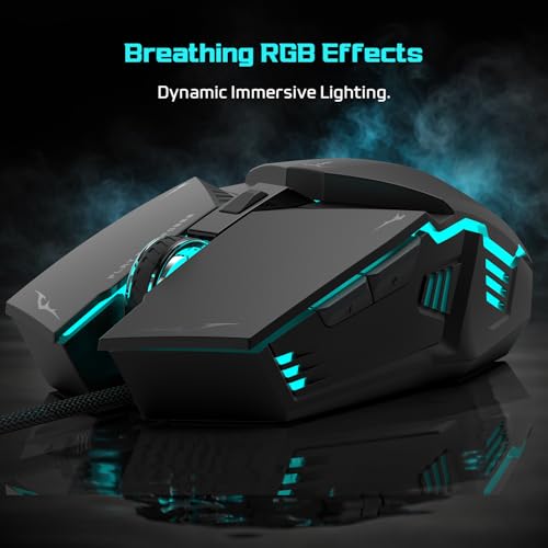 Image of EvoFox Shadow Plus Gaming Mouse Wired | Gaming Mouse with Instant A603FP Sensor, 7200 DPI Optical Tracking, HUANO Switches, 6 Buttons, Ergonomic Design, Braided 1.5m Cable USB - Black