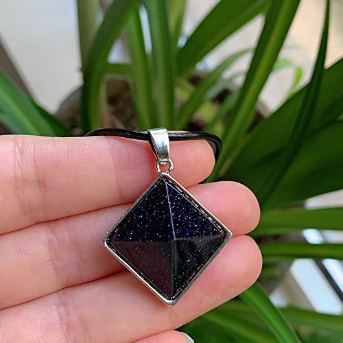 ストーンジュエリー天然水晶のネックレスアメジストラピスオパールピンククリスタルピラミッドペンダント振り子ネックレス,青い砂