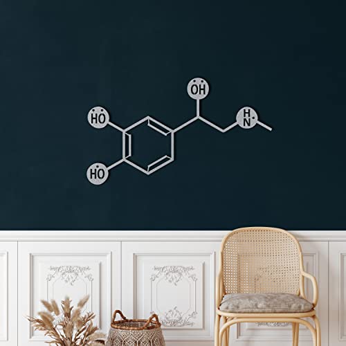 Decoración de pared de metal, molécula de adrenalina, decoración de sala de estar, letrero de pared, arte de pared de metal, decoración de interiores, colgantes de interior y exterior, color plateado