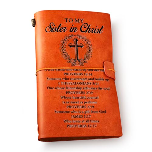 NGAEAK Sister in Christ Gifts Leather Journal Notebook, Christian Gifts for Women, Christian Sister Gifts Engraved Vintage Leather Travel Journal