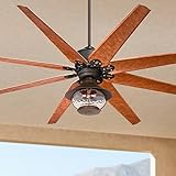 Casa Vieja 72' Predator Rustic Farmhouse Indoor Outdoor Ceiling Fan with LED Light English Bronze Cherry Hammered Glass Damp Rated for Patio Exterior House Home Porch Gazebo Garage Barn