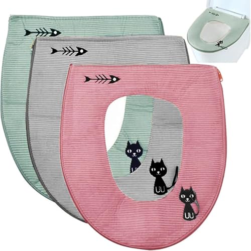 katmerio Lot de 3 housses de siège de toilette, chaudes, universelles avec fermeture éclair et lavable, imperméables, antibactériennes