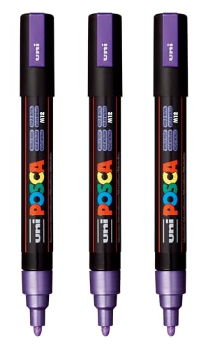 Image of posca PC-5M Water-Based Paint Markers, Reversible Medium Tip (1.8-2.5mm), Metallic Violet, 3 Count