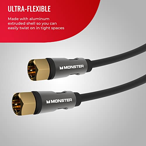 Monster Essentials Coaxial Video Cable - Rg-6 Coax Cable Featuring Gold-Plated F-Pin Connector, Duraflex Protective Jacket, And Aluminum Extruded Shell #TOP4