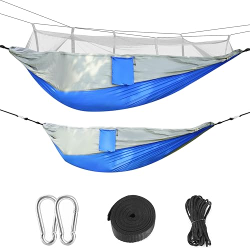 Camping Hammock with Mosquito Net f 2 Persons Hammock or Bed Outdoor 600Lbs Load Hiking Camping Hammock& Hanging Kit Portable Nylon Swing Hanging Bed, Patio, Camping and Travel