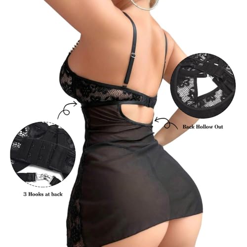 Damen Negligee Sexy Dessous Babydoll Nachtwäsche Kleid V-Ausschnitt – Bild 3
