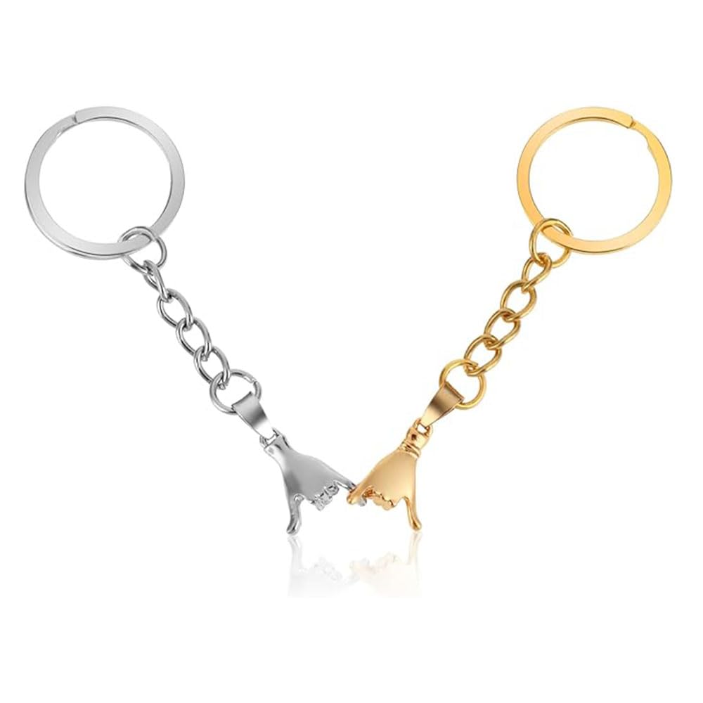 Maonativey Gold 2Pcs Pinky Promise Keychain Set, Couples Matching Keyrings For Anniversaries, Valentine’s Day & Weddings Funny Gesture Key Rings For Girlfriend, Boyfriend, Best Friends