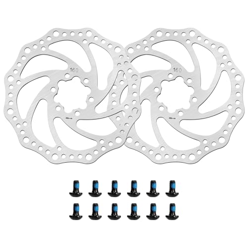 2Pcs MTB Disc Brake Rotor with 6 Bolts Stainless Steel M5 Screws 44mm Opposite Hole Distance for Mountain Road Bikes BMX (160mm)