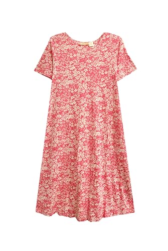 Image of LA CERA Women's 100% Cotton Floral A-Line Sun Dress with Side Pockets Midi | Scoop Neck | Short Sleeves | Side Pockets | Floral Print