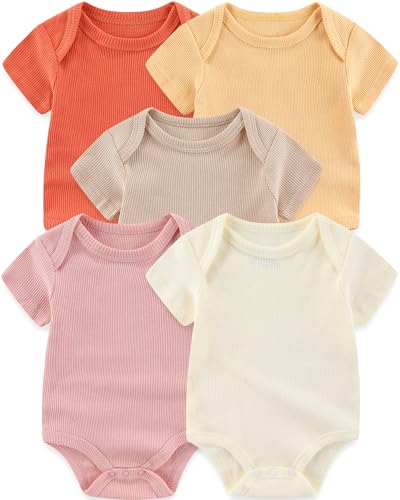 Image of ZAVBABY Baby Bodysuits Ribbed Mix Summer Newborn Boy Girl Clothes 5-pack