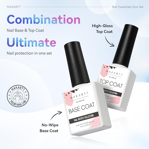 Makartt 2 * 10ml Base & Top Coat Gel UV Set – Hochglanz, kein Abwischen, 21+ Tage Halt – Ansicht 6