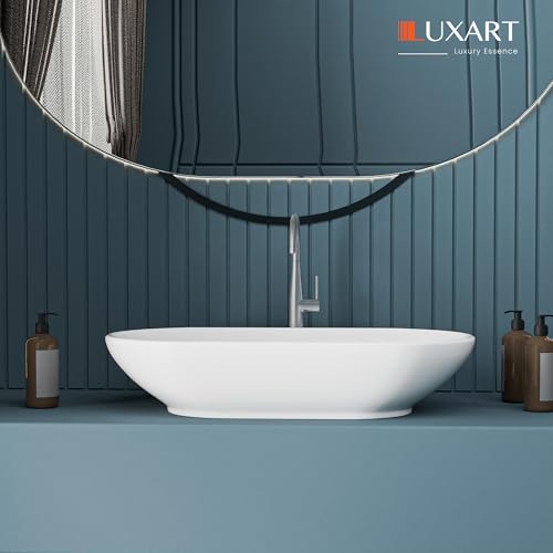 Image of LUXART Tabletop Wash Basin For Bathroom - 22 x 16 x 5 Inc Ceramic Glossy White Countertop & Wall Hung Washbasin | Vessel Sink For Hotel, Dining Hall, Vanity | Over counter Top Washroom Sink