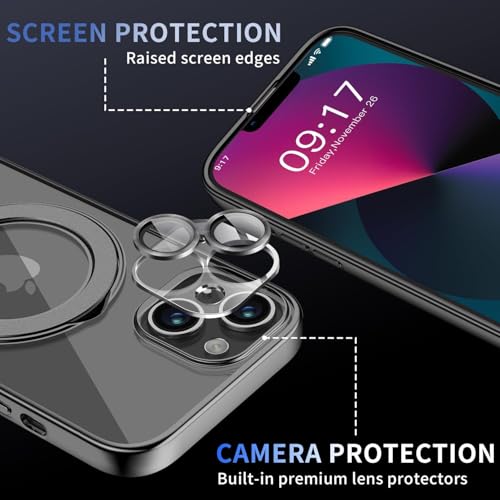 Image of Magnetic for iPhone 13 Case with Invisible Stand[Compatible with MagSafe][Full Camera Lens Protector][Military Drop Protection] Shockproof Not Yellowing Clear Slim Soft for Women Men