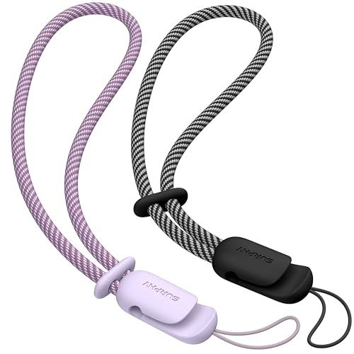 Image of SURPHY 2 Pack Phone Lanyard, Phone Wrist Strap for Case, Camera Wrist Strap | Ultra-Light 2-Color Braided Phone Strap, Cellphone Charm Strap, Anti-Lost Wrist Lanyard for Women and Men, Black Lilac