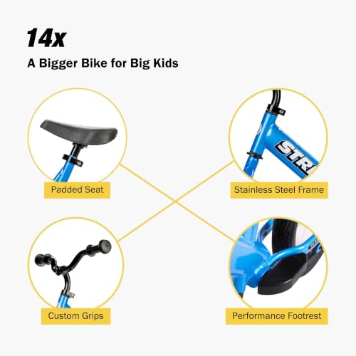 Image of Strider 14x Classic, Awesome Blue - Balance Bike for Kids 3 to 6 Years -Includes Kid Sized Grips, Padded Seat, Performance Footrest, All-Purpose Tires Easy Assembly, Tool-Free Adjustments