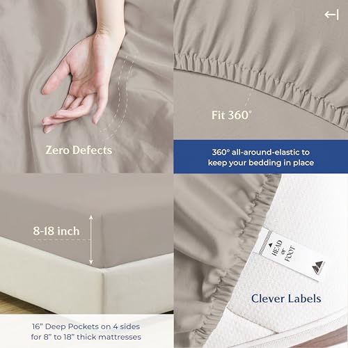 Image of Mayfair Linen 100% Organic Cotton Sheets Queen Size - 4 PC Organic Cotton Queen Size Percale Weave Sheet Set, Soft, Cooling, Crisp & Breathable, 16 inch Deep Pocket Hotel Quality Bedding Set (Taupe)