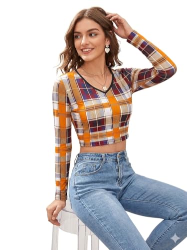 Image of LONDON BELLY Women's Polyester Crop Top with V Neck Full Sleeves Solid Pattern Regular Fit and Crop Length | Crop Tops for Woman | Women Chic Everyday Wear Top
