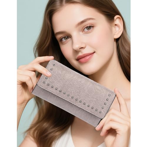 Image of FALAN MULE Wallets for Women Trifold Wristlet Wallets Large Capacity RFID Blocking Ladies Purse Credit Card Holder