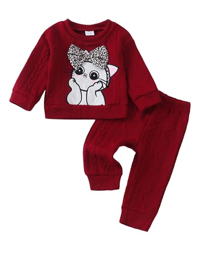Kucnuzki Baby Toddler Girl Clothes Long Sleeve Crewneck Sweatshirt Tops Sweatpant Sweatsuit Baby Girl Fall Winter Outfit
