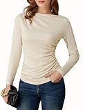 GRACE KARIN Womens Going Out Ruched Tops Boat Neck Dressy Casual Blouses 2025 Fall Fitted Trendy Shirts Apricot M