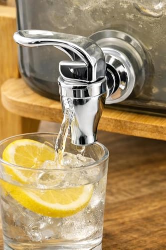 Image of 3 LTR Borosilicate Black Glass Detox Water jug Dispenser with Wooden Stand, Beverage Dispenser for Beer, Water, Cocktails, Detox Drinks & More, Perfect for Parties &,Daily Uses Set of 1